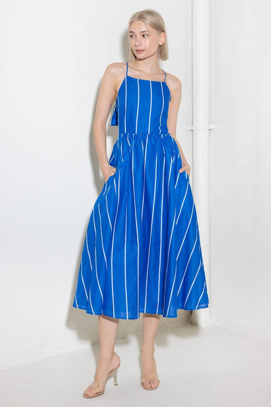 Let the Good in Blue Woven Midi Dress in white, view 4 — Soul Flow Apparel