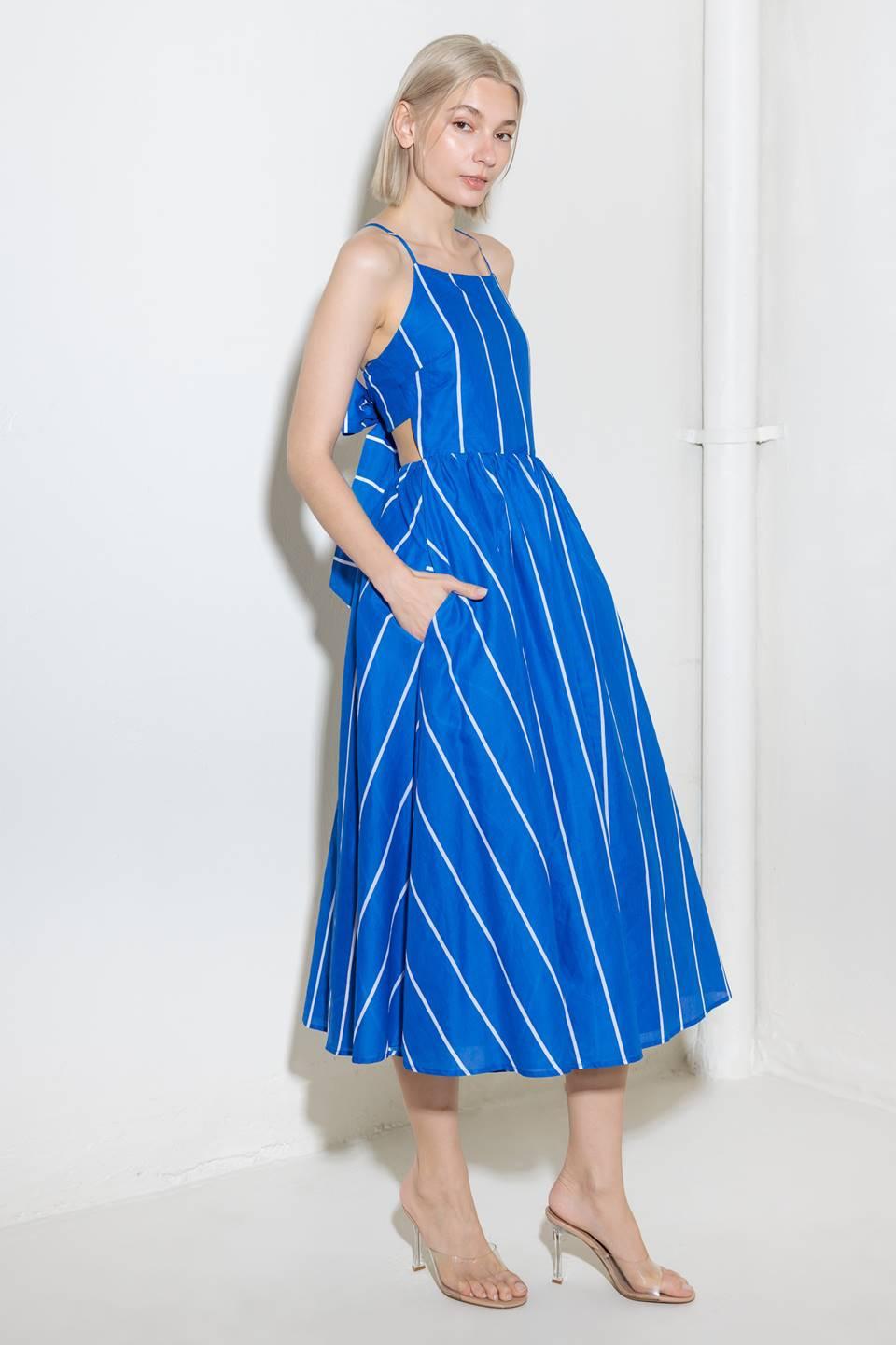 Let the Good in Blue Woven Midi Dress in white, view 5 — Soul Flow Apparel