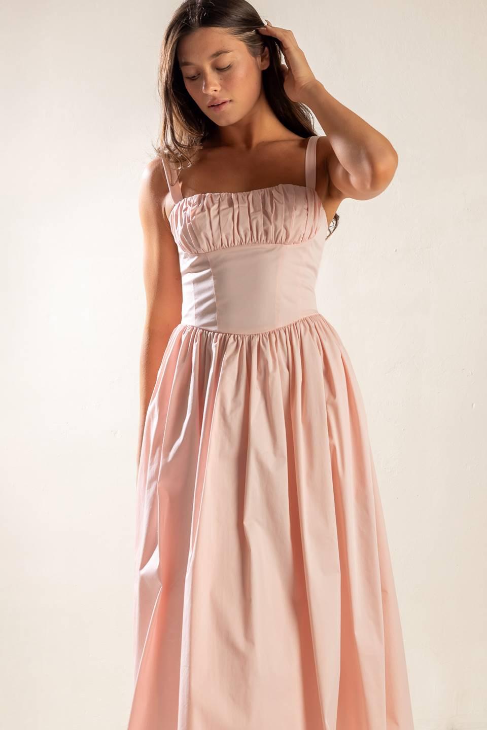 Easily Loved Woven Midi Dress in light pink, view 3 — Soul Flow Apparel