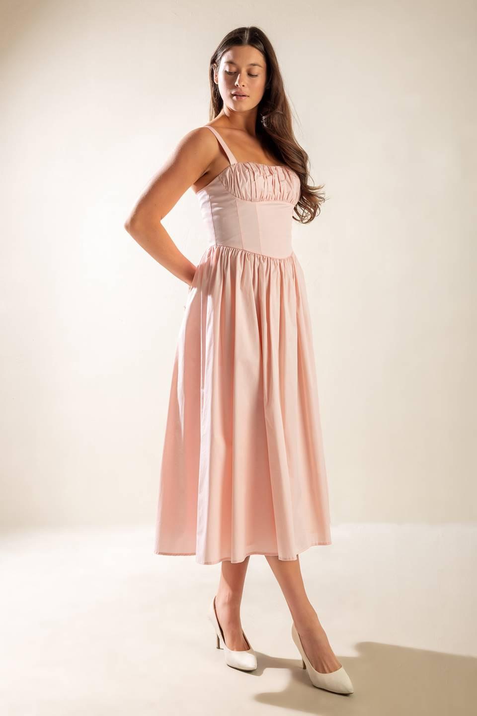 Easily Loved Woven Midi Dress in light pink, view 5 — Soul Flow Apparel