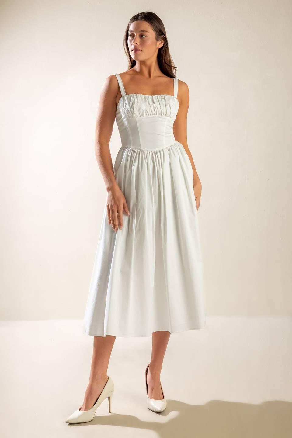 Easily Loved Woven Midi Dress in white, view 1 — Soul Flow Apparel