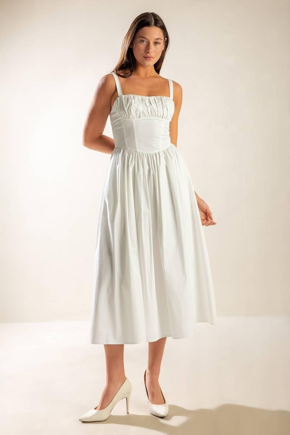 Easily Loved Woven Midi Dress in white, view 2 — Soul Flow Apparel