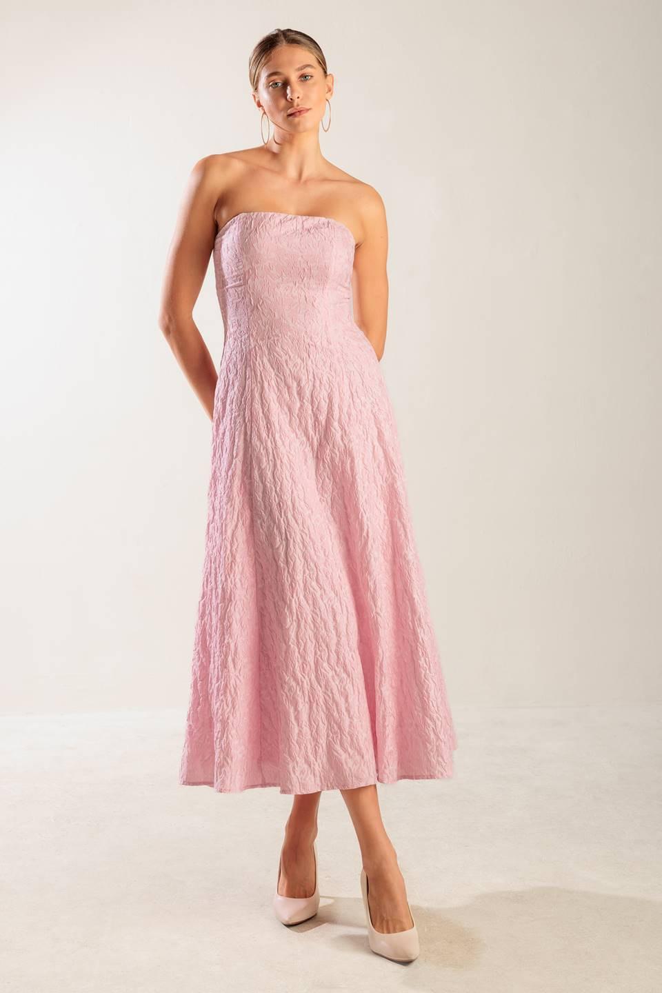 Roll with It Pink Woven Midi Dress in light, view 1 — Soul Flow Apparel