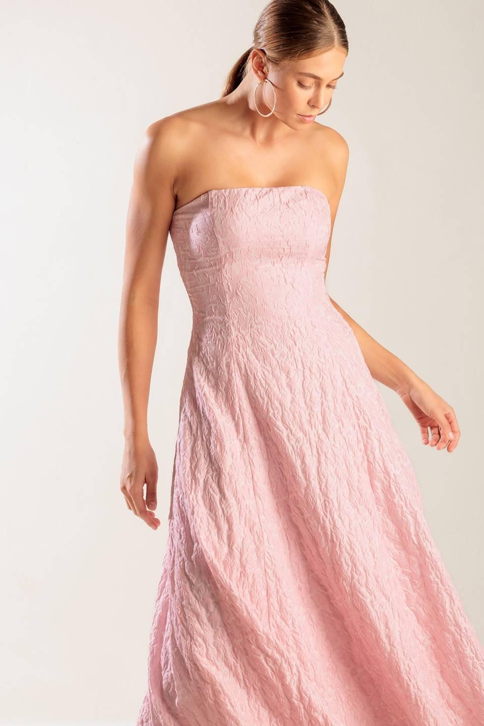 Roll with It Pink Woven Midi Dress in light, view 2 — Soul Flow Apparel