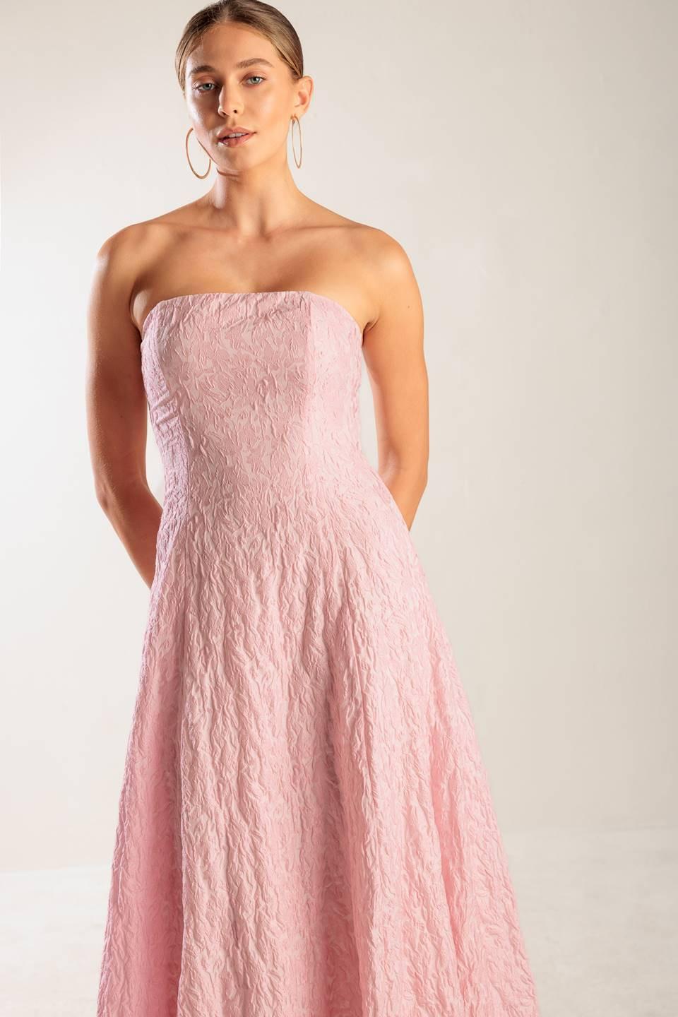 Roll with It Pink Woven Midi Dress in light, view 4 — Soul Flow Apparel
