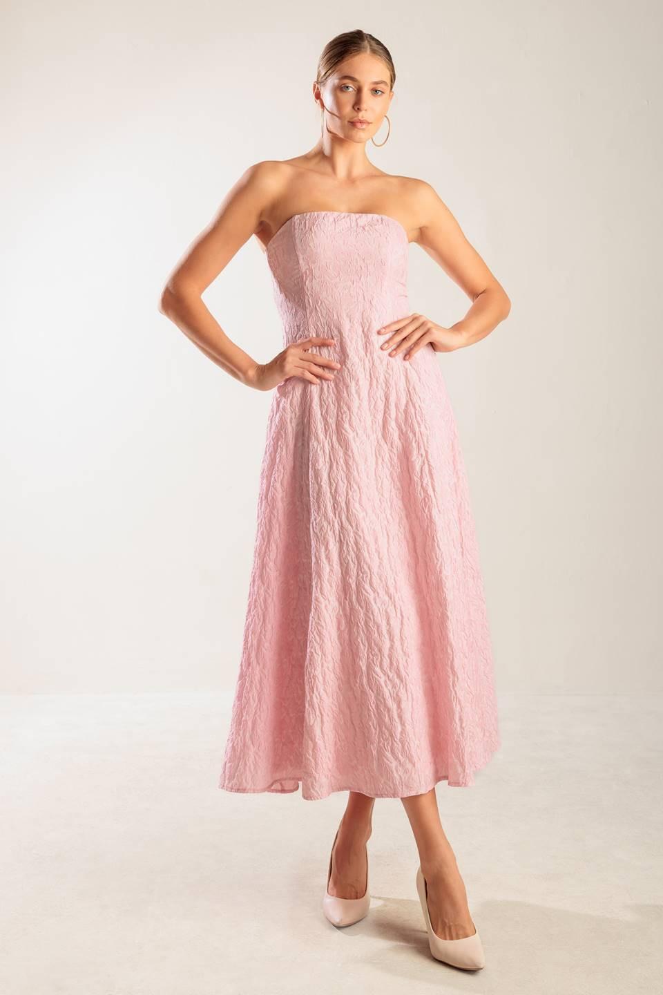 Roll with It Pink Woven Midi Dress in light, view 5 — Soul Flow Apparel