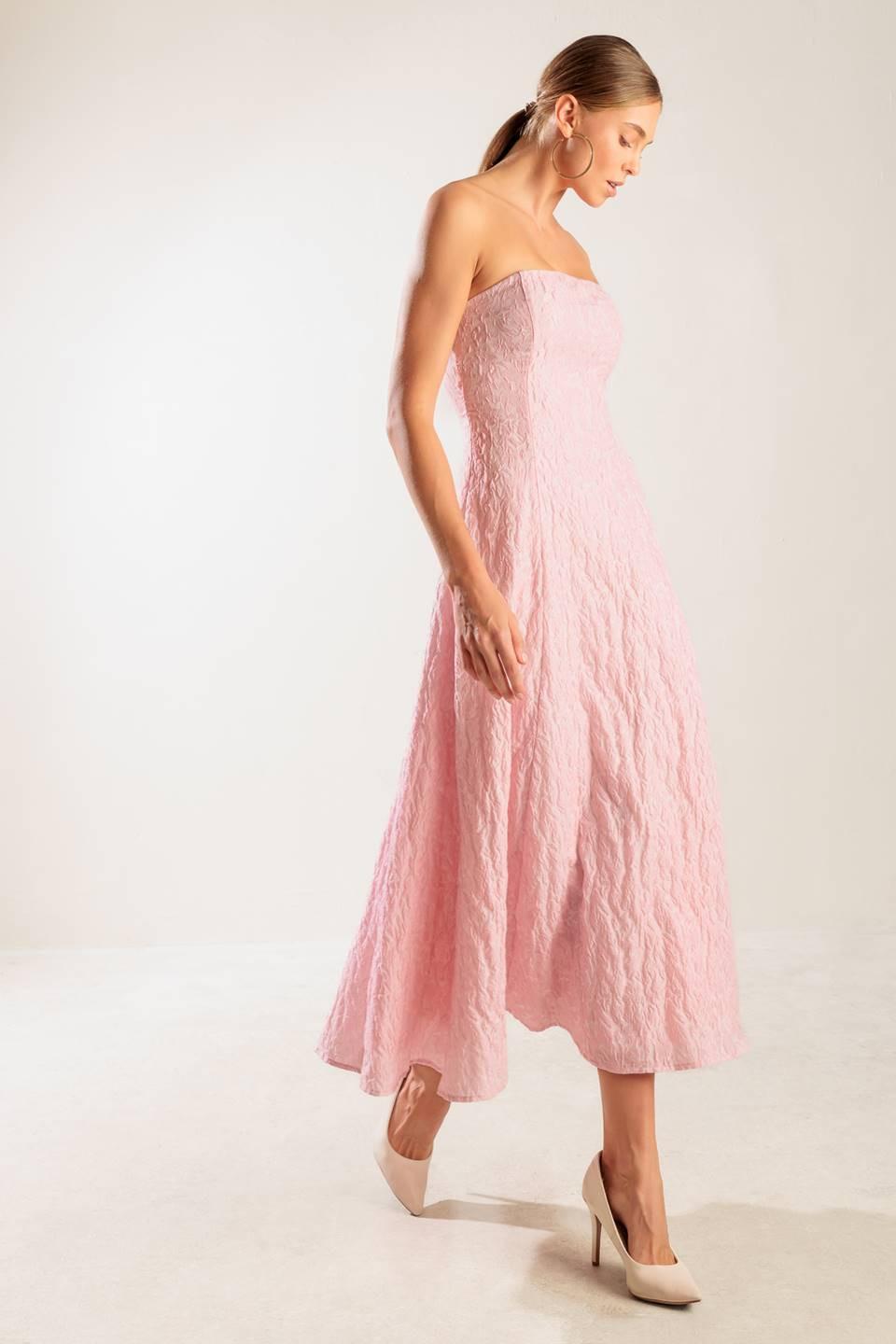 Roll with It Pink Woven Midi Dress in light, view 6 — Soul Flow Apparel