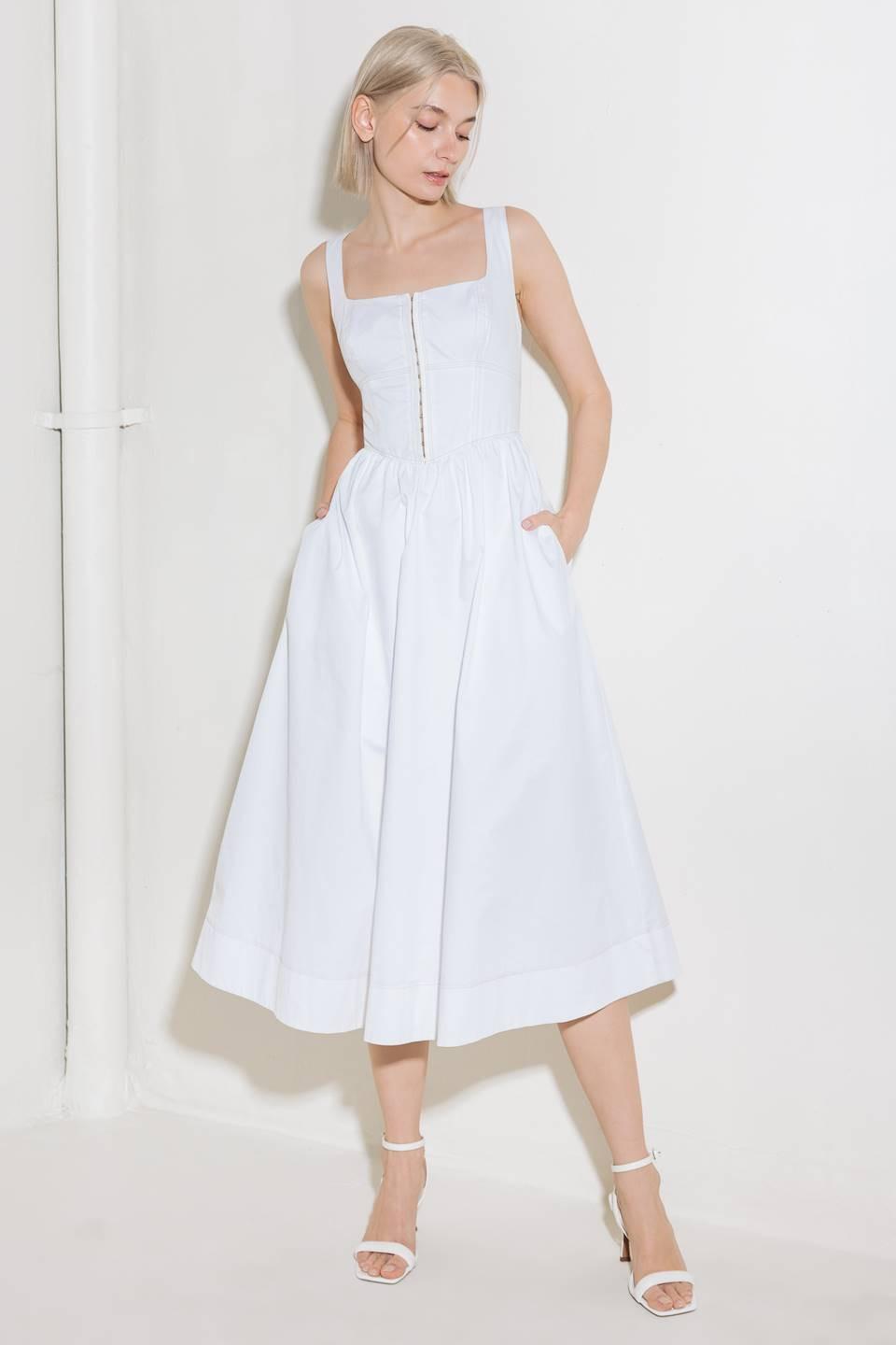 Catch the Sun in White Woven Midi Dress, view 2 — Soul Flow Apparel