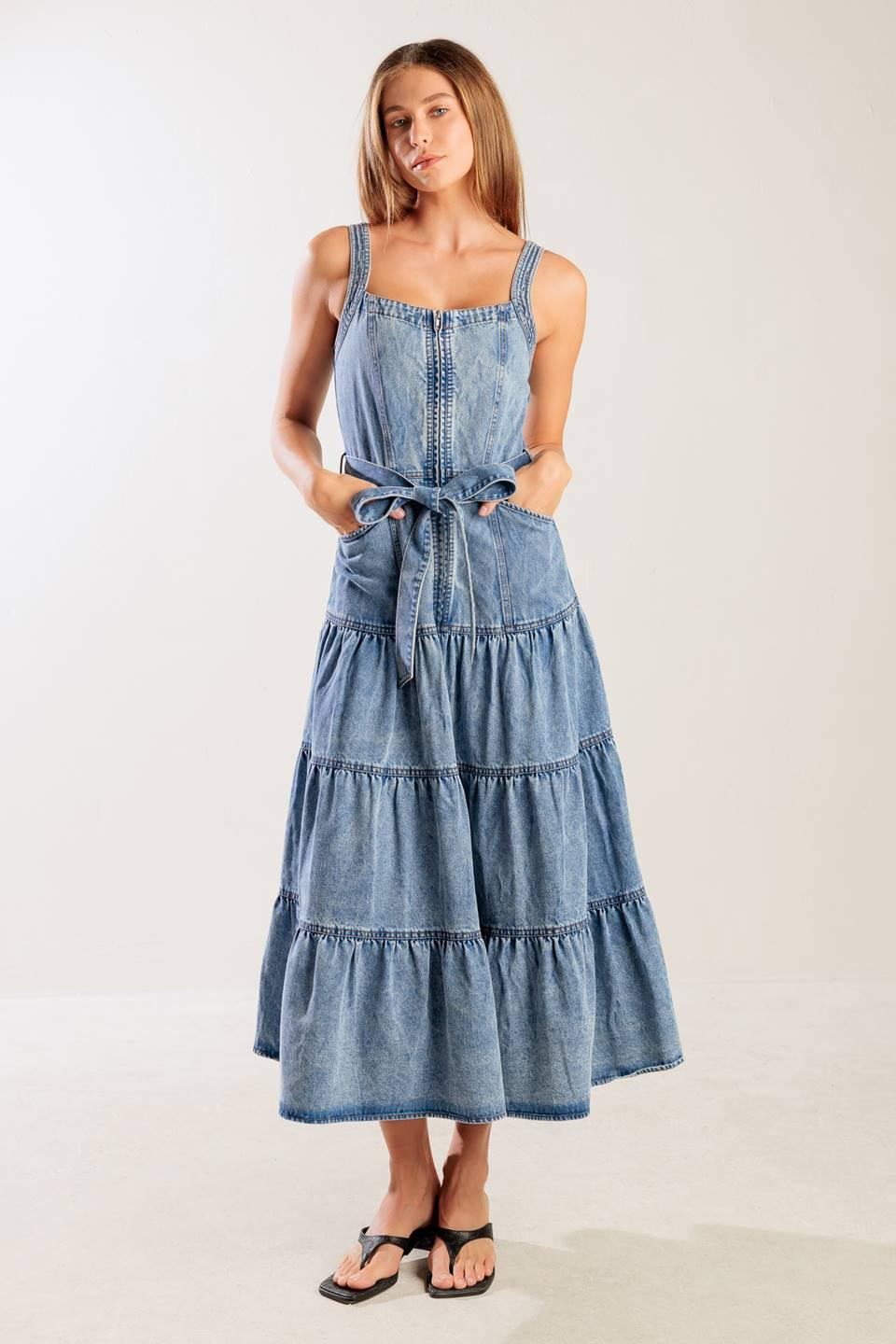 Sunshine State of Mind Indigo Denim Dress, view 2 — Soul Flow Apparel