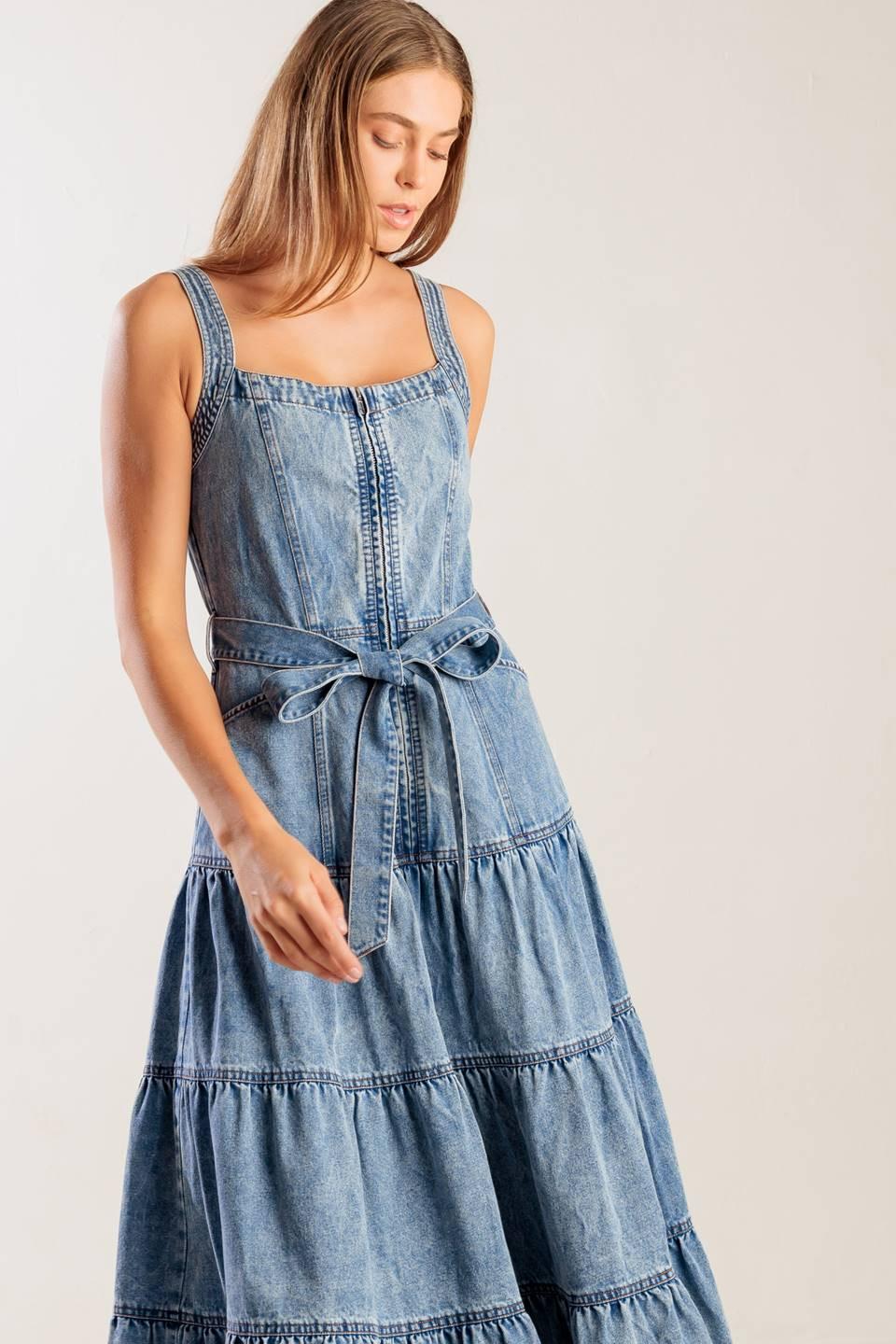 Sunshine State of Mind Indigo Denim Dress, view 4 — Soul Flow Apparel