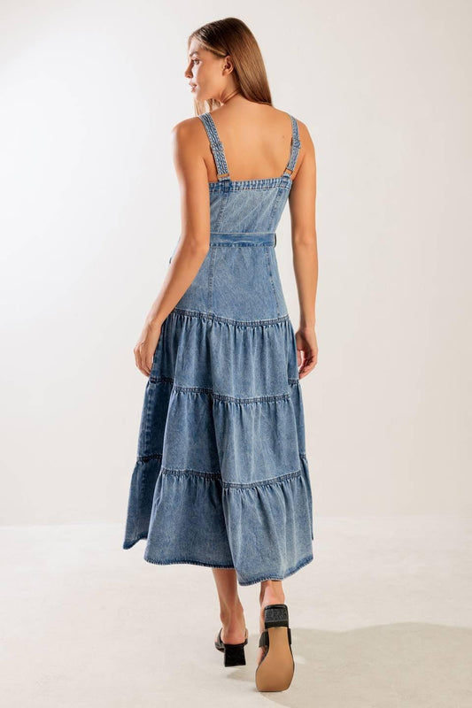 Sunshine State of Mind Indigo Denim Dress, view 7 — Soul Flow Apparel