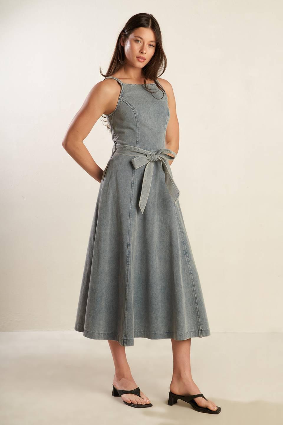 A Day At the Vineyard Denim Midi Dress in medium indigo, view 4 — Soul Flow Apparel