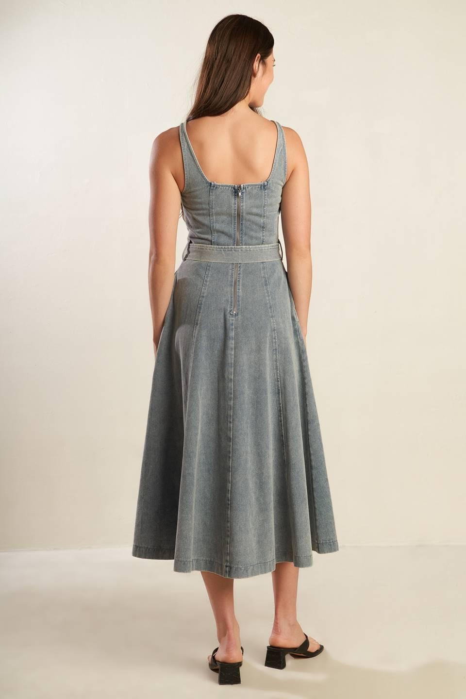 A Day At the Vineyard Denim Midi Dress in medium indigo, view 5 — Soul Flow Apparel