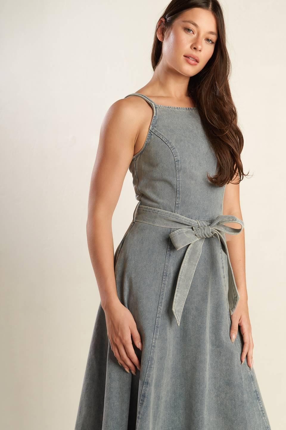 A Day At the Vineyard Denim Midi Dress in medium indigo, view 6 — Soul Flow Apparel