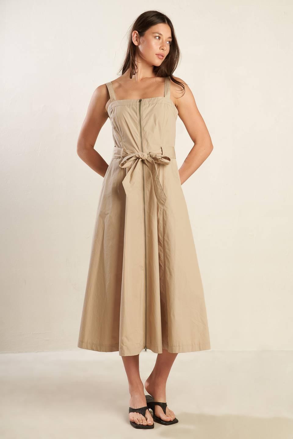 Margot Dream Woven Midi Dress in taupe, view 3 — Soul Flow Apparel