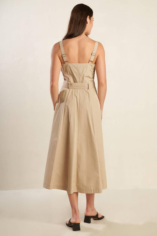 Margot Dream Woven Midi Dress in taupe, view 5 — Soul Flow Apparel
