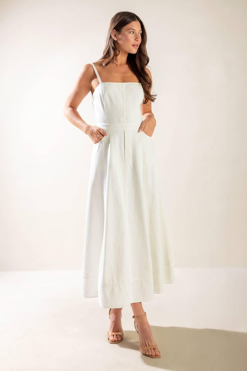 Let's Go for a Walk Woven Midi Dress in white, view 1 — Soul Flow Apparel