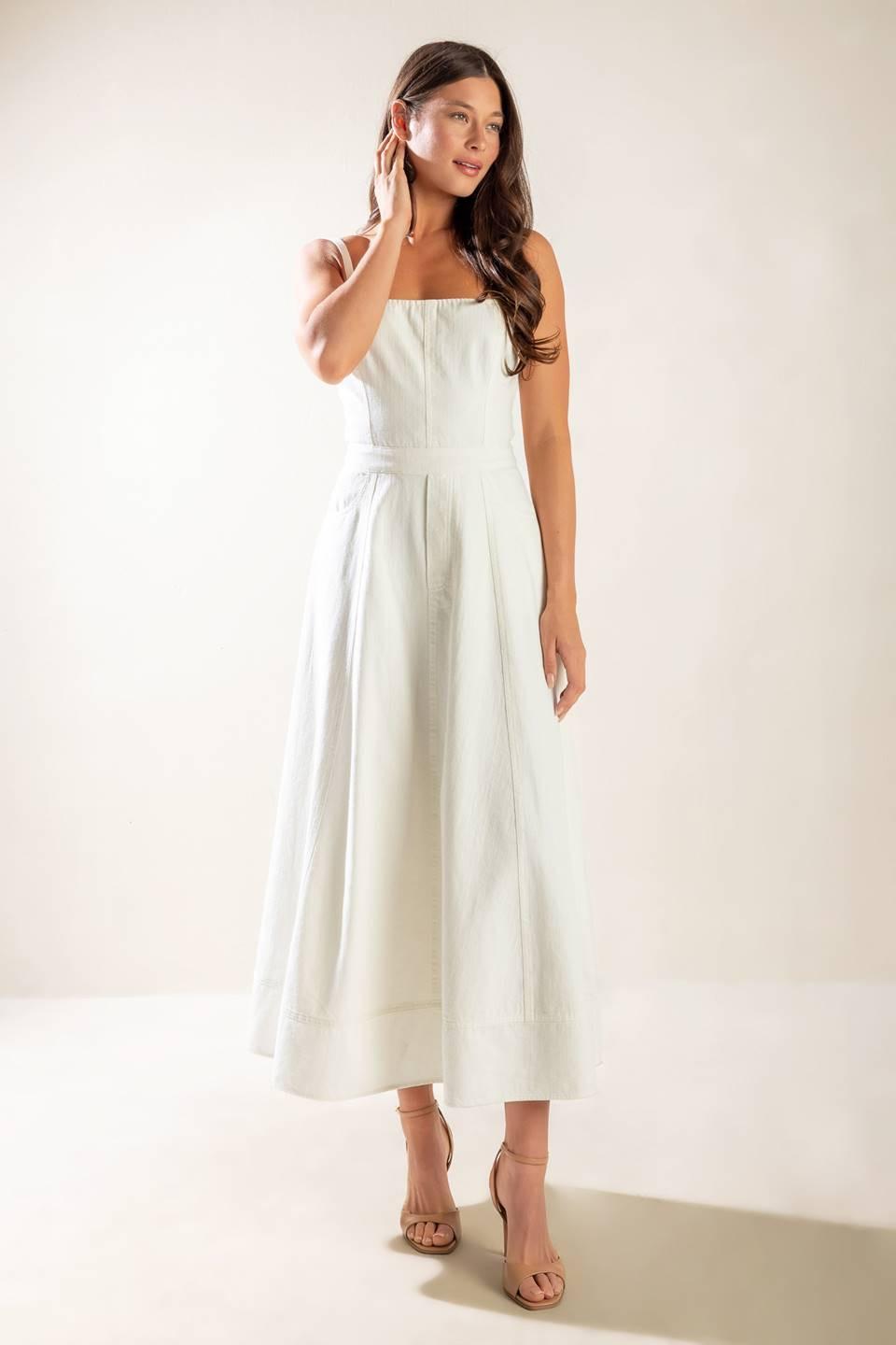 Let's Go for a Walk Woven Midi Dress in white, view 2 — Soul Flow Apparel