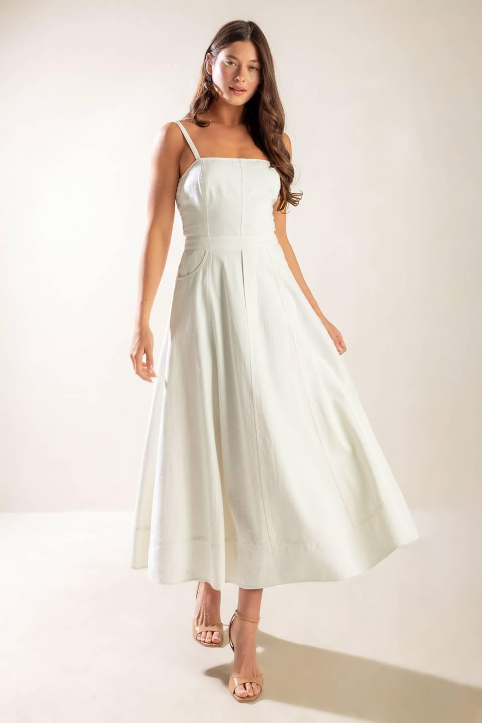 Let's Go for a Walk Woven Midi Dress in white, view 3 — Soul Flow Apparel