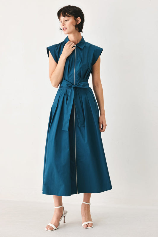 Blue Serenity Woven Midi Dress in teal, view 4 — Soul Flow Apparel