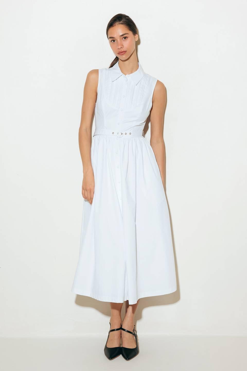 Nue Ease White Woven Mdi Dress, view 1 — Soul Flow Apparel