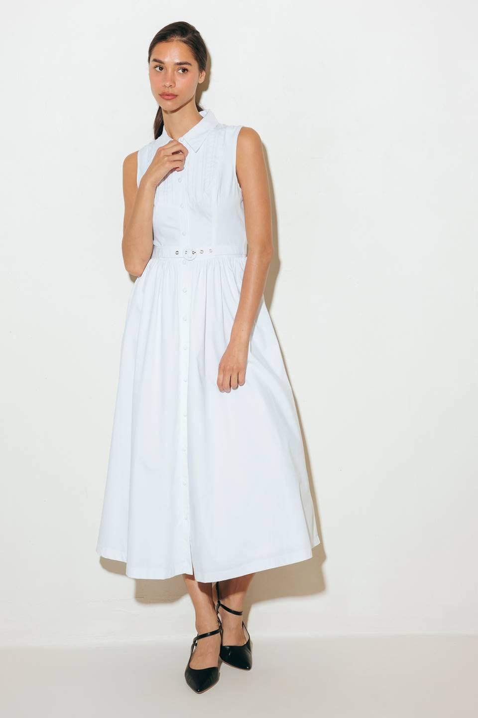 Nue Ease White Woven Mdi Dress, view 2 — Soul Flow Apparel
