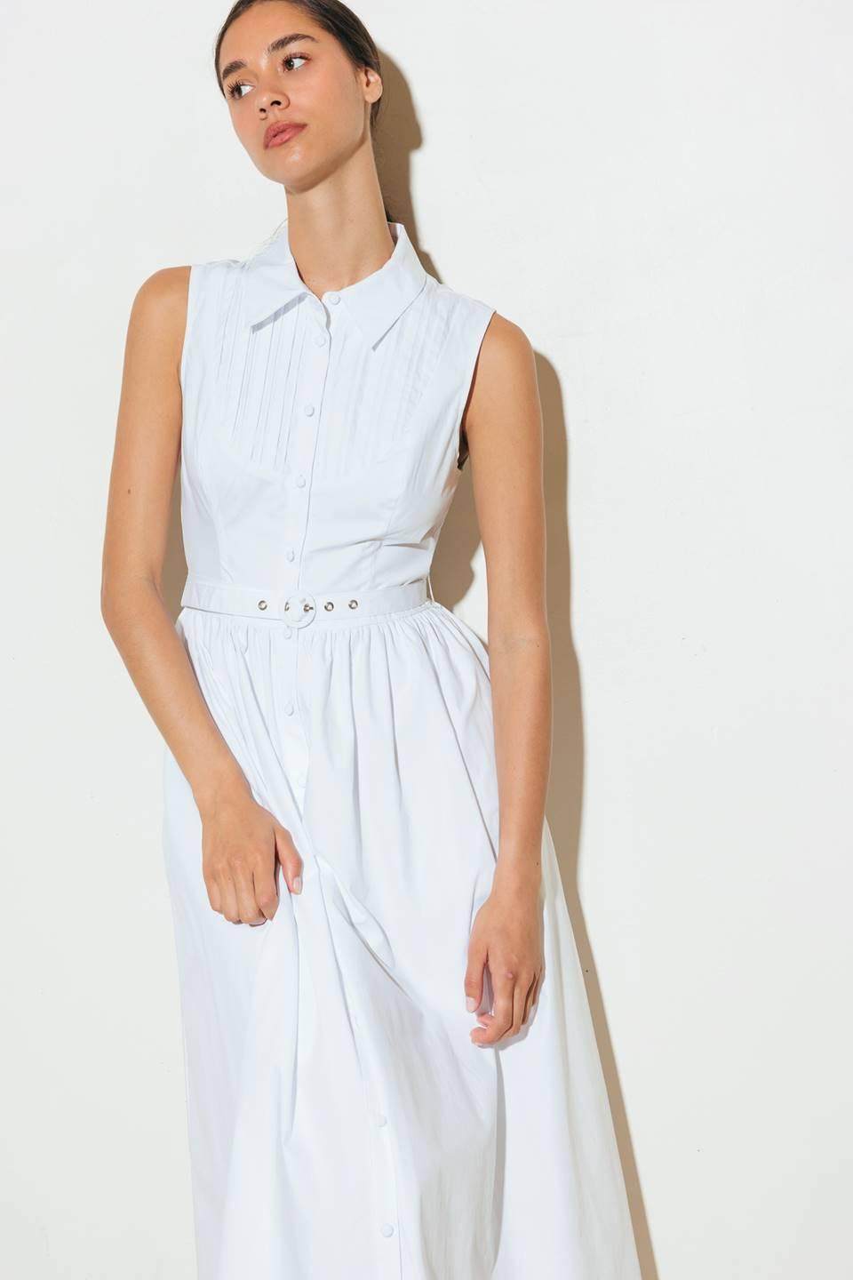 Nue Ease White Woven Mdi Dress, view 3 — Soul Flow Apparel
