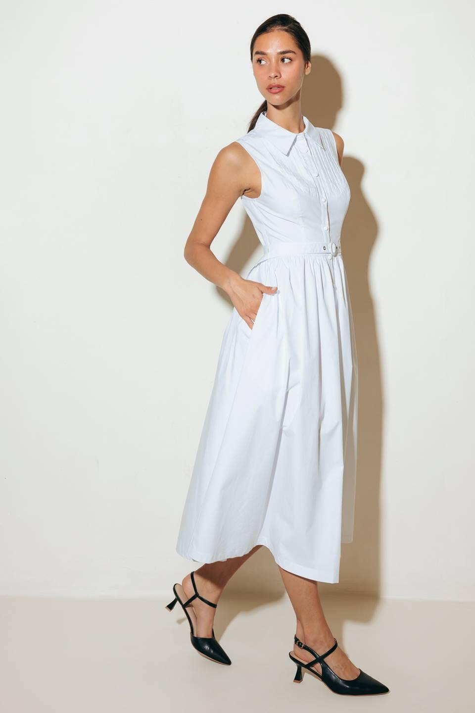 Nue Ease White Woven Mdi Dress, view 5 — Soul Flow Apparel