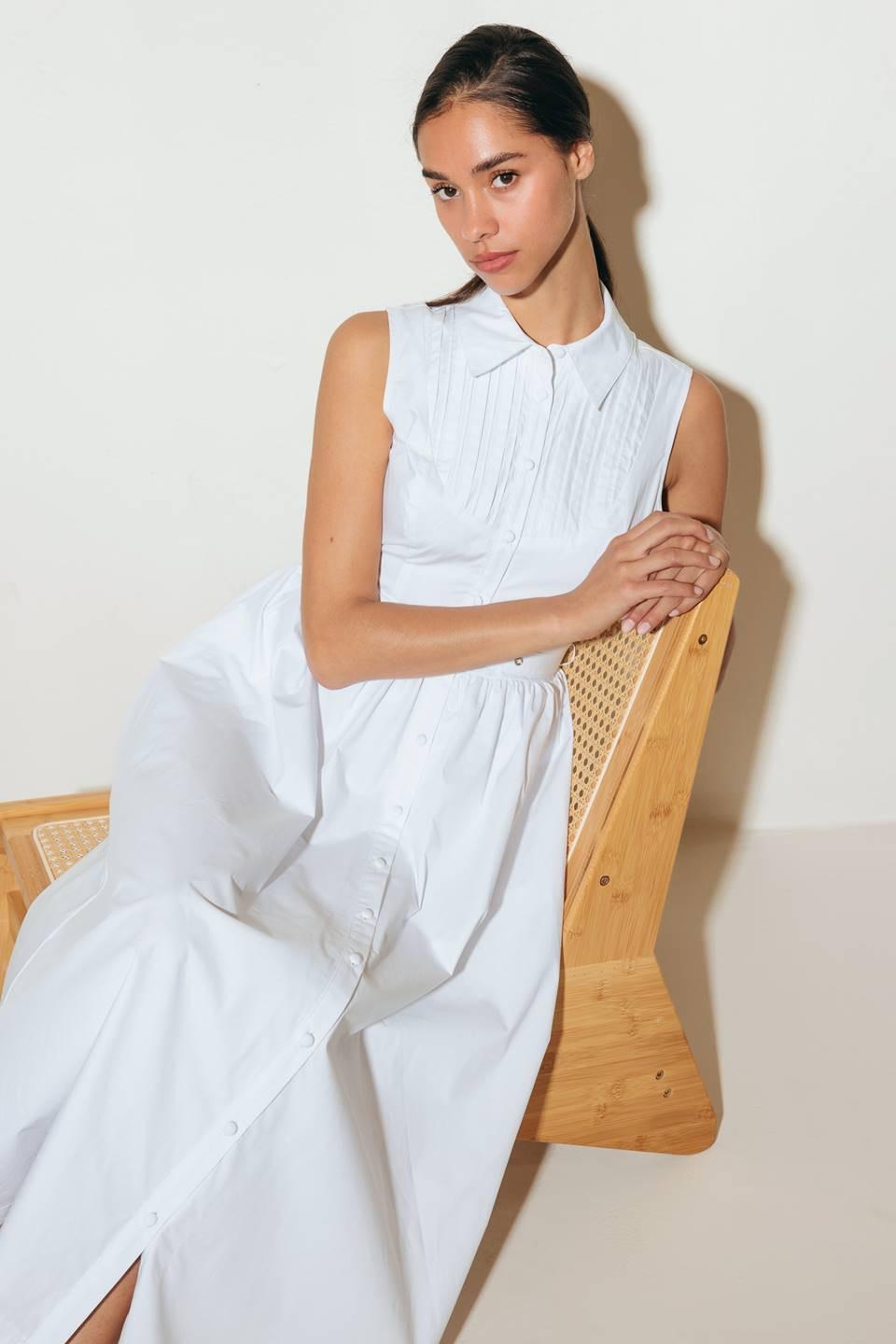 Nue Ease White Woven Mdi Dress, view 7 — Soul Flow Apparel