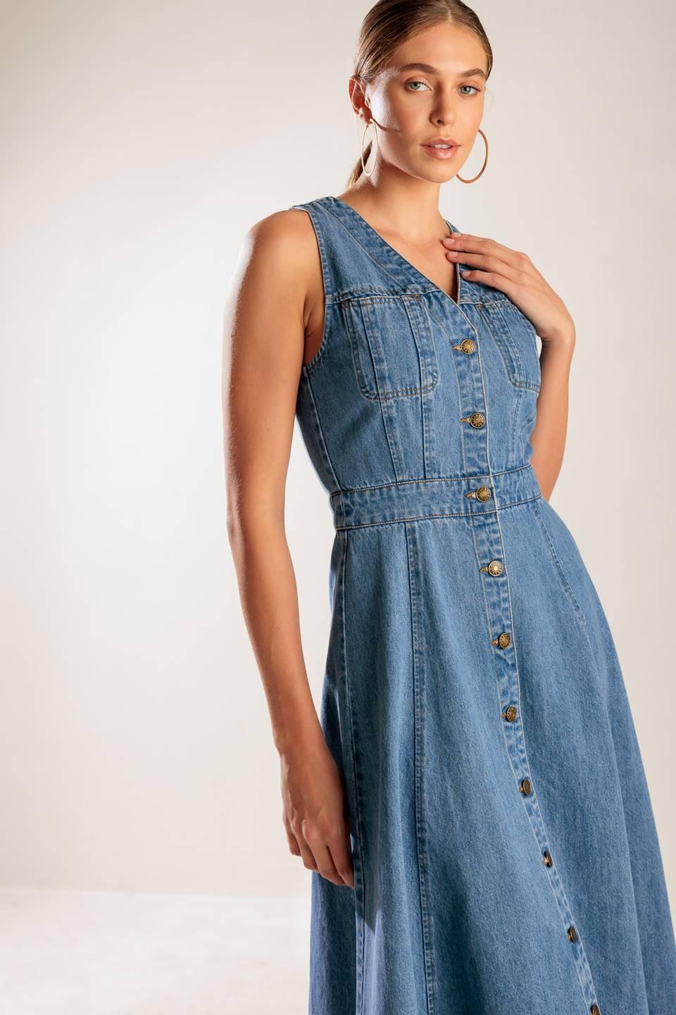 The Journey Begins Blue Denim Midi Dress, view 6 — Soul Flow Apparel