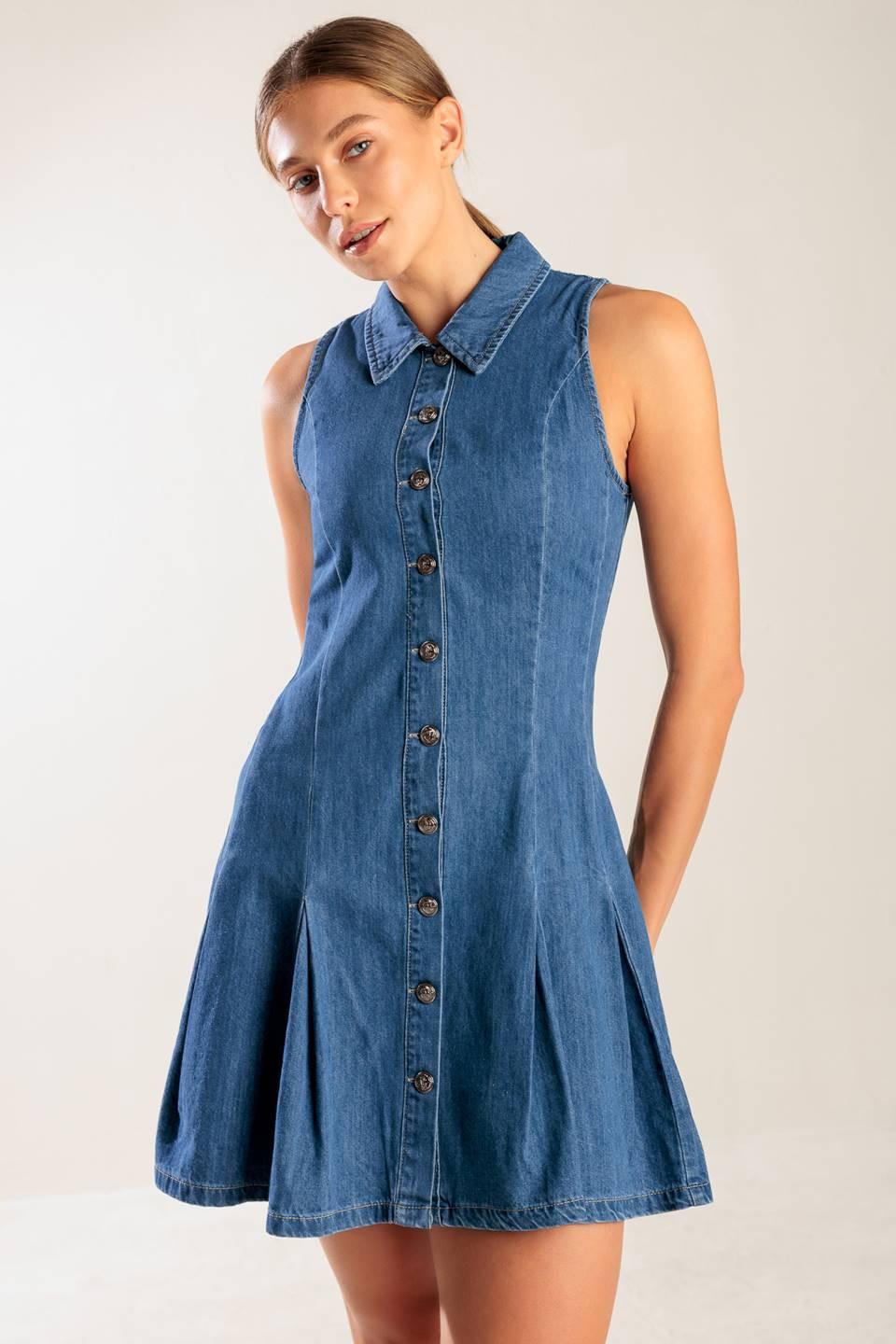 Where I Want to Be Denim Mini Dress in indigo, view 4 — Soul Flow Apparel