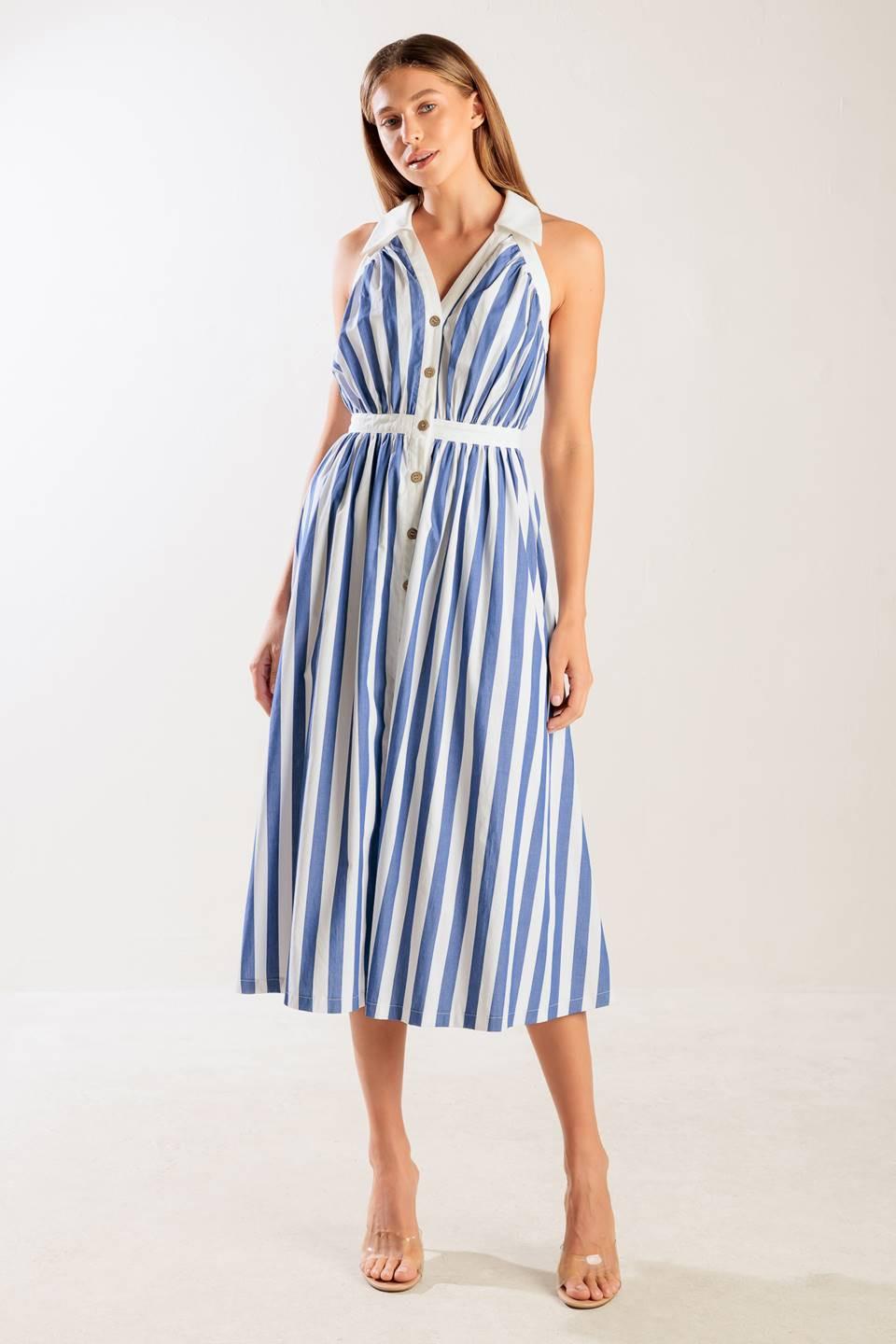 Wait for It Woven Midi Dress in navy, view 1 — Soul Flow Apparel