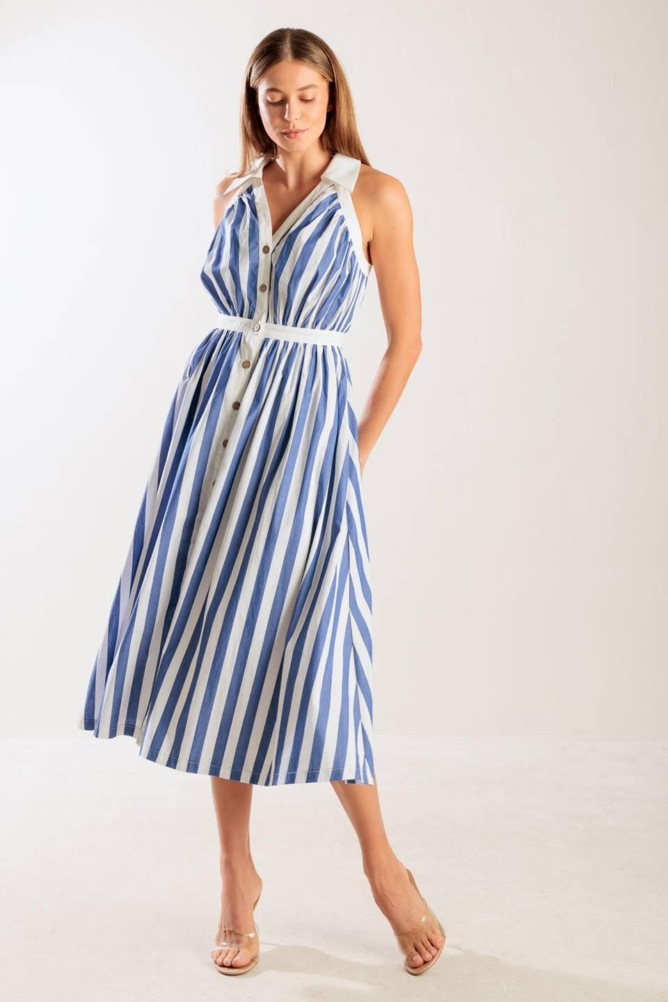 Wait for It Woven Midi Dress in navy, view 2 — Soul Flow Apparel