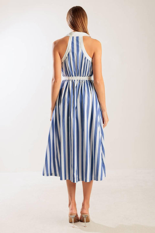 Wait for It Woven Midi Dress in navy, view 5 — Soul Flow Apparel