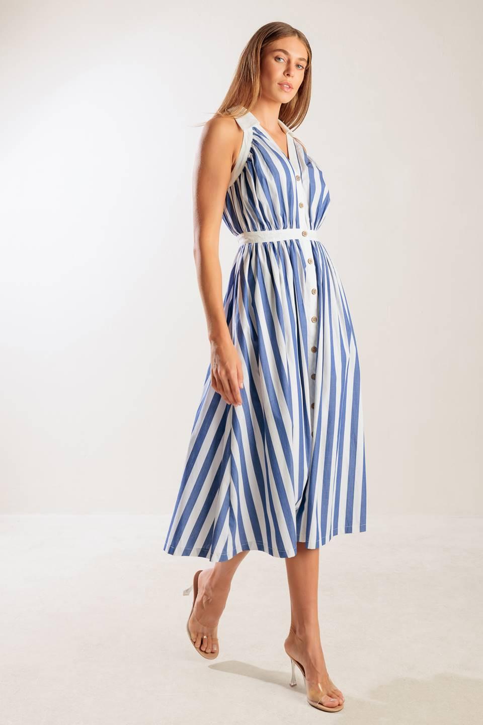 Wait for It Woven Midi Dress in navy, view 6 — Soul Flow Apparel