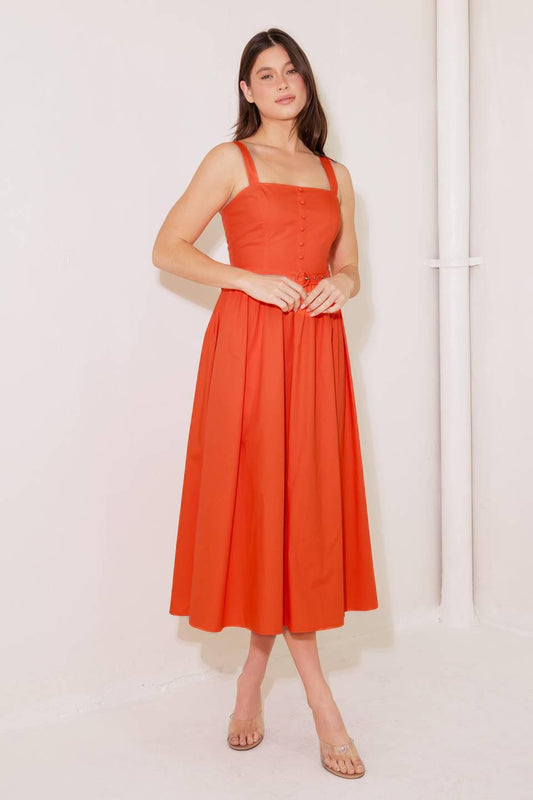 No Timeline Tomato Woven Midi Dress, view 1 — Soul Flow Apparel