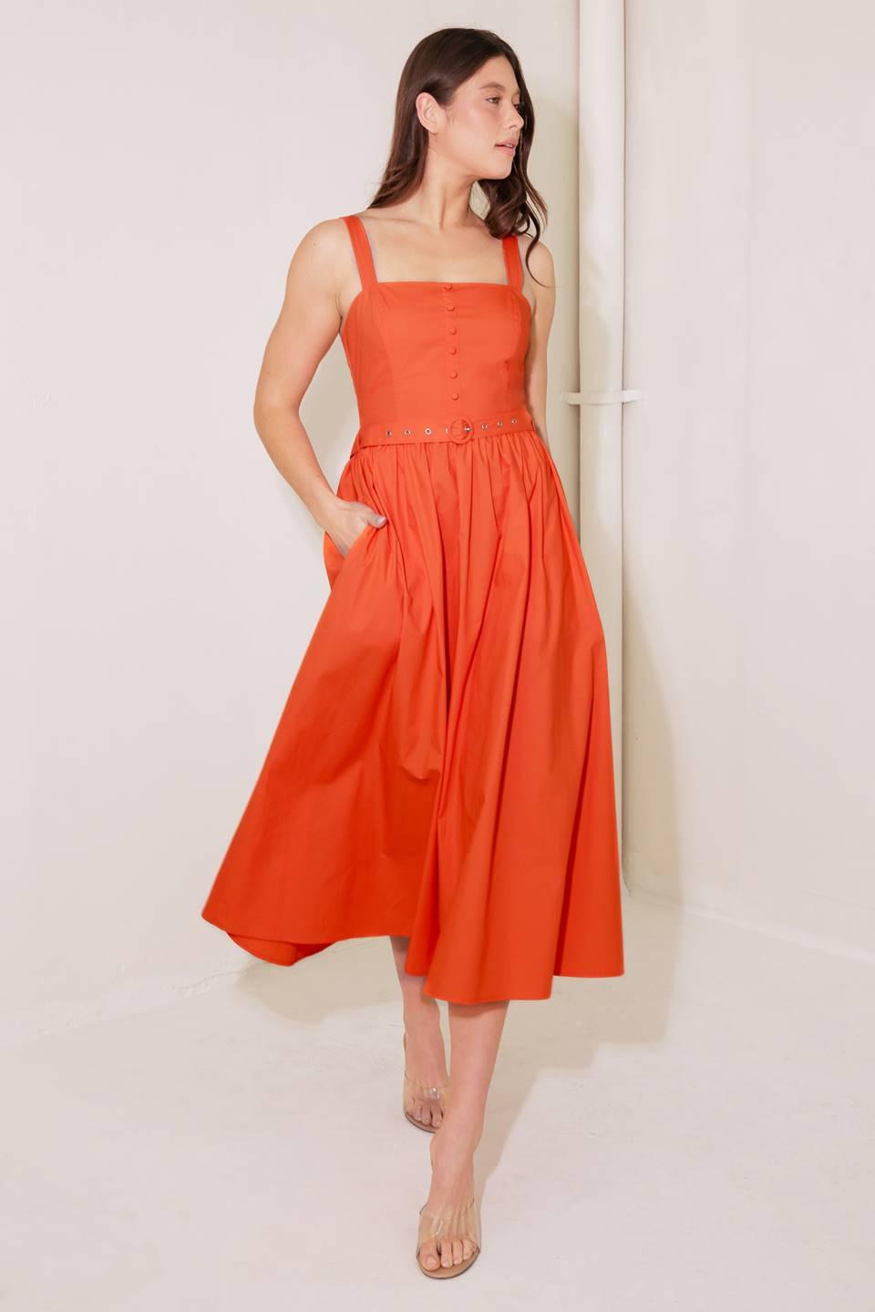 No Timeline Tomato Woven Midi Dress, view 2 — Soul Flow Apparel