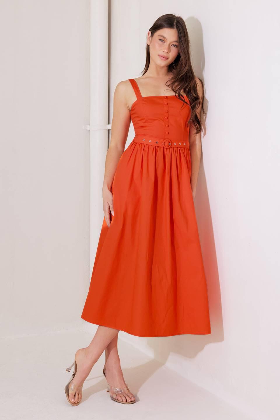 No Timeline Tomato Woven Midi Dress, view 6 — Soul Flow Apparel