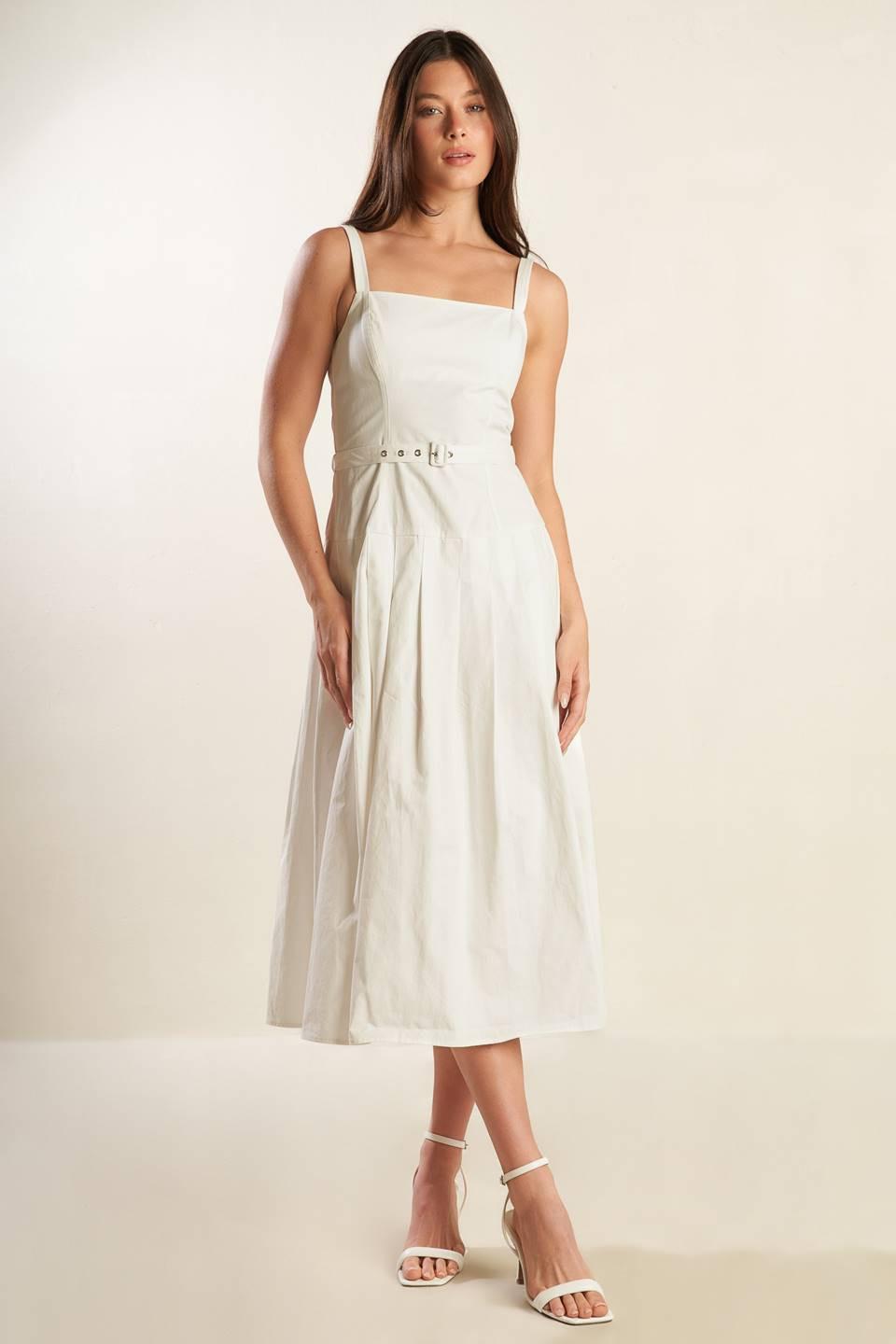 Shay Lantana Woven Midi Dress in white, view 1 — Soul Flow Apparel