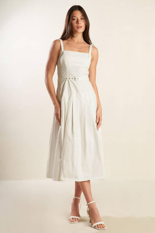 Shay Lantana Woven Midi Dress in white, view 1 — Soul Flow Apparel