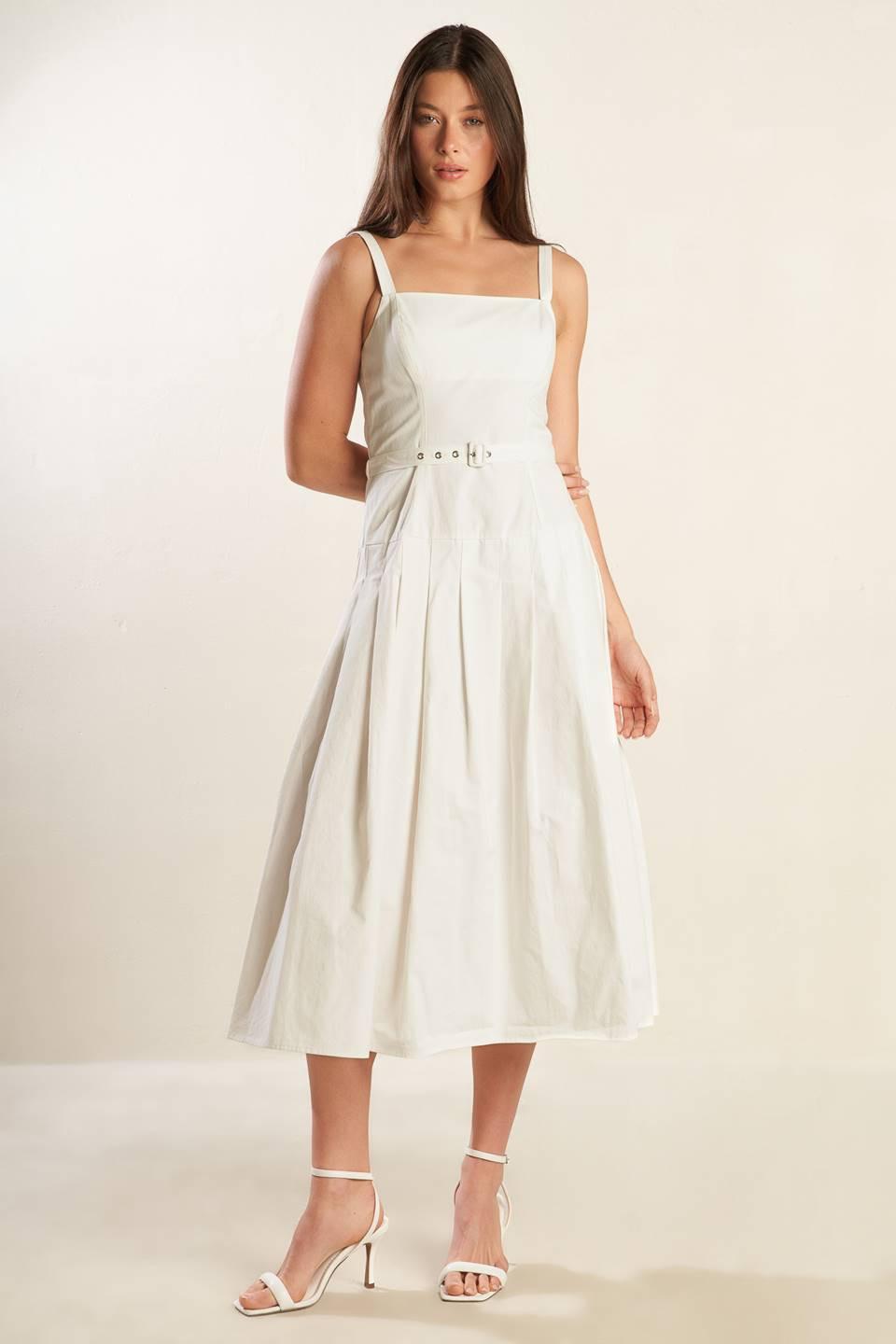 Shay Lantana Woven Midi Dress in white, view 2 — Soul Flow Apparel