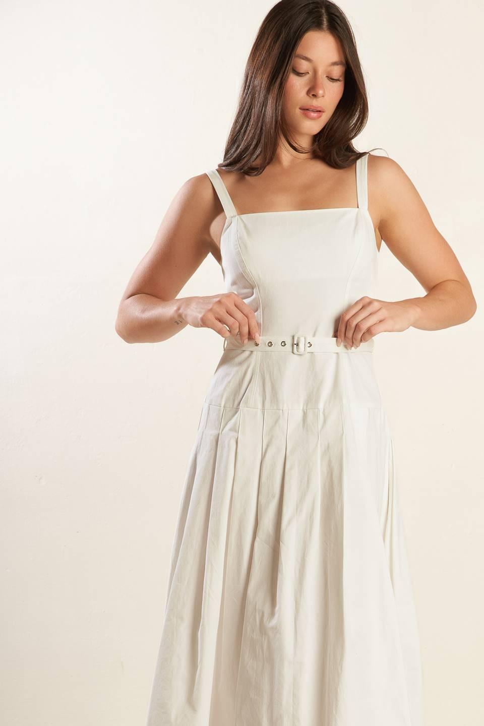 Shay Lantana Woven Midi Dress in white, view 3 — Soul Flow Apparel