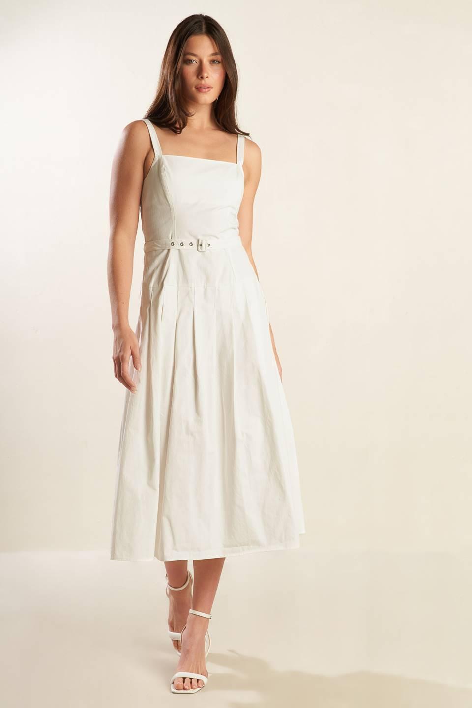 Shay Lantana Woven Midi Dress in white, view 4 — Soul Flow Apparel