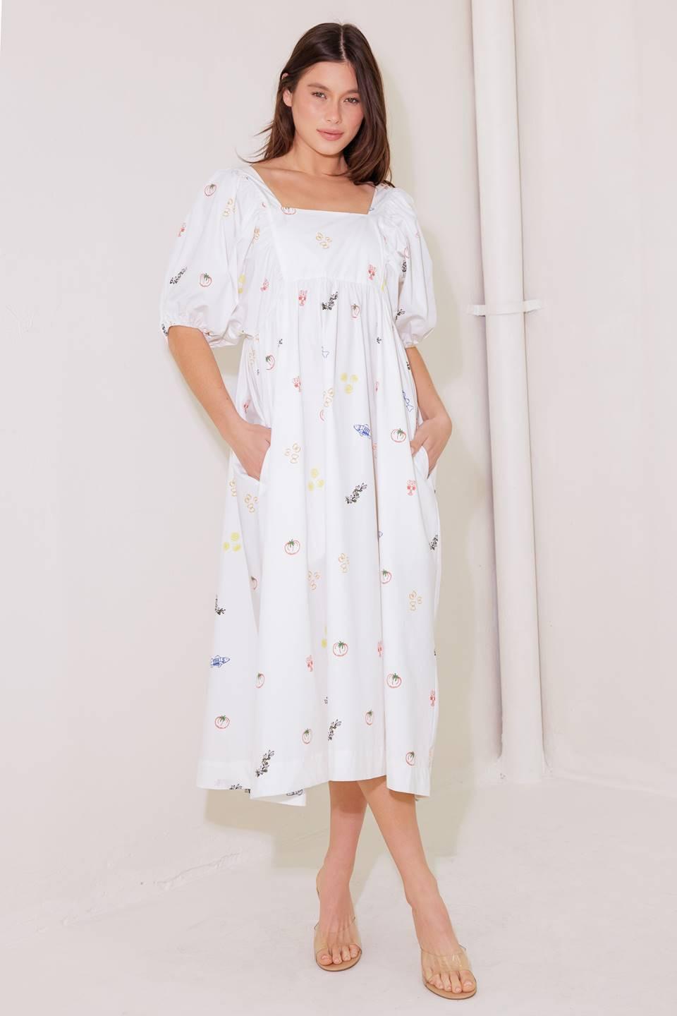 The World Is Yours Woven Midi Dress in white, view 1 — Soul Flow Apparel