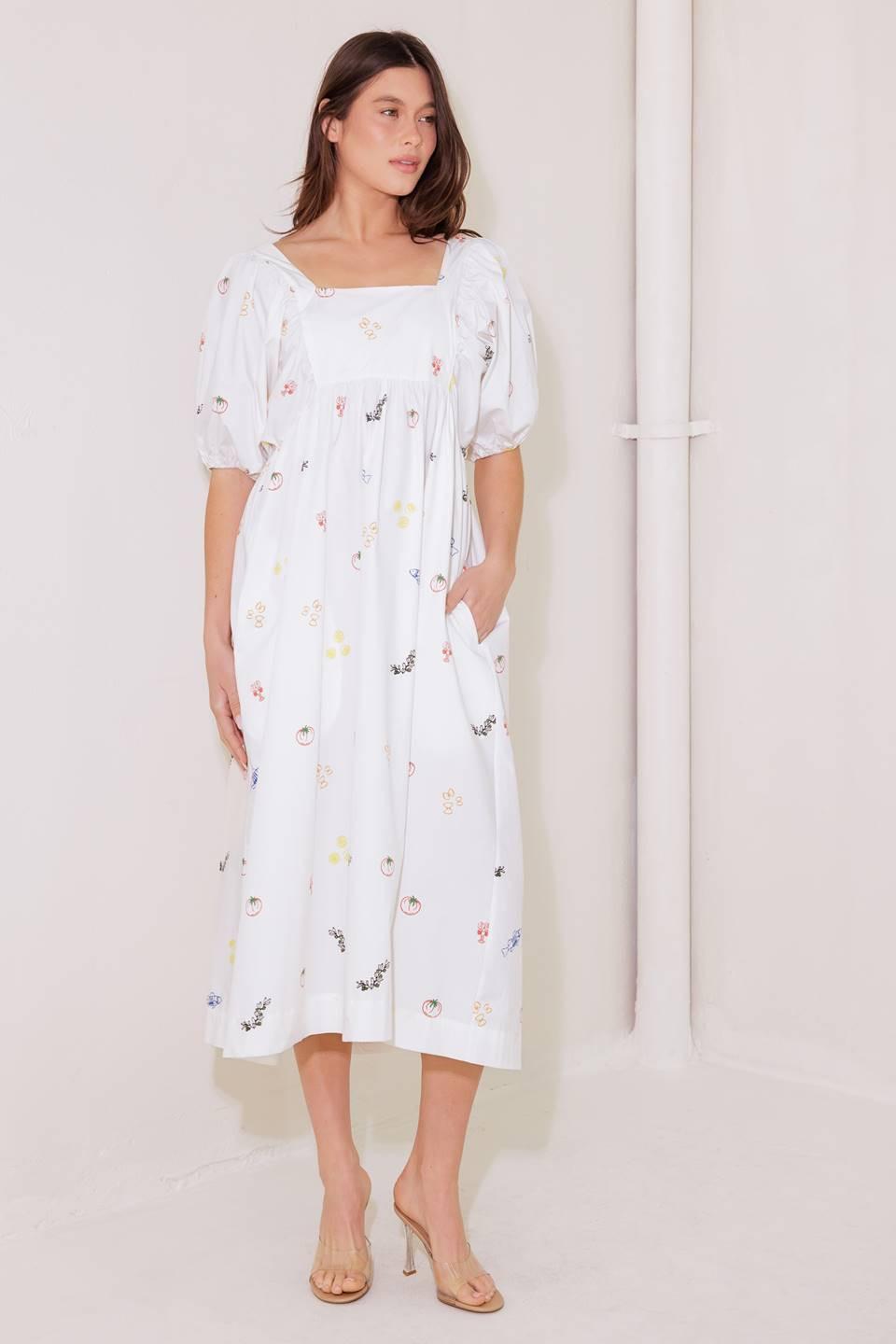 The World Is Yours Woven Midi Dress in white, view 2 — Soul Flow Apparel