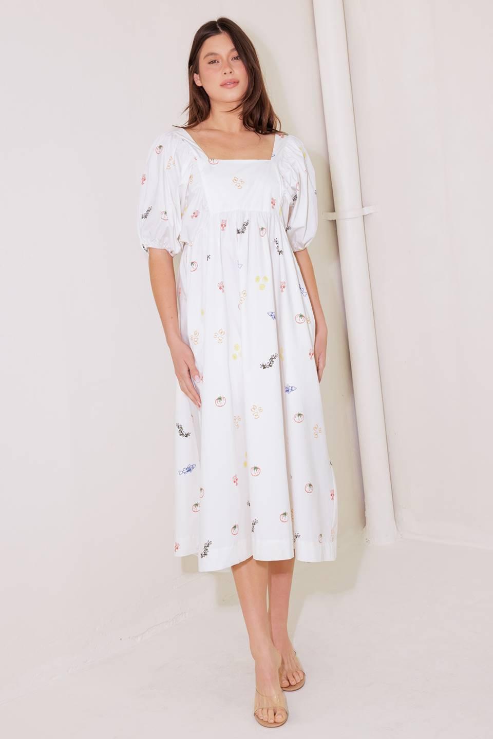 The World Is Yours Woven Midi Dress in white, view 3 — Soul Flow Apparel