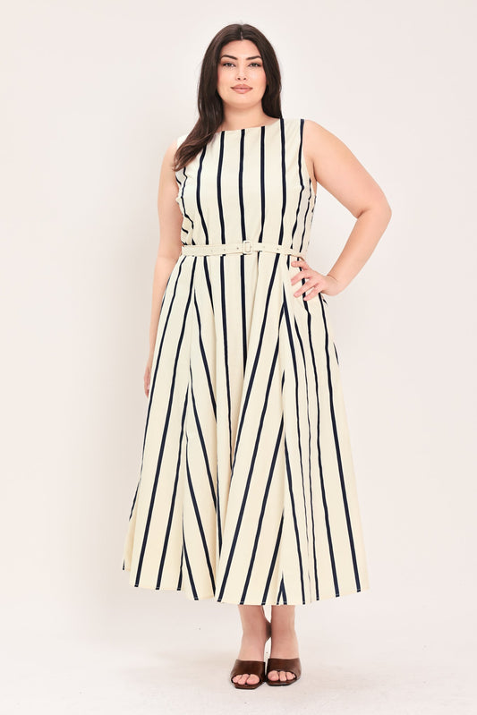 Sail Away Woven Midi Dress in ecru navy, view 1 — Soul Flow Apparel
