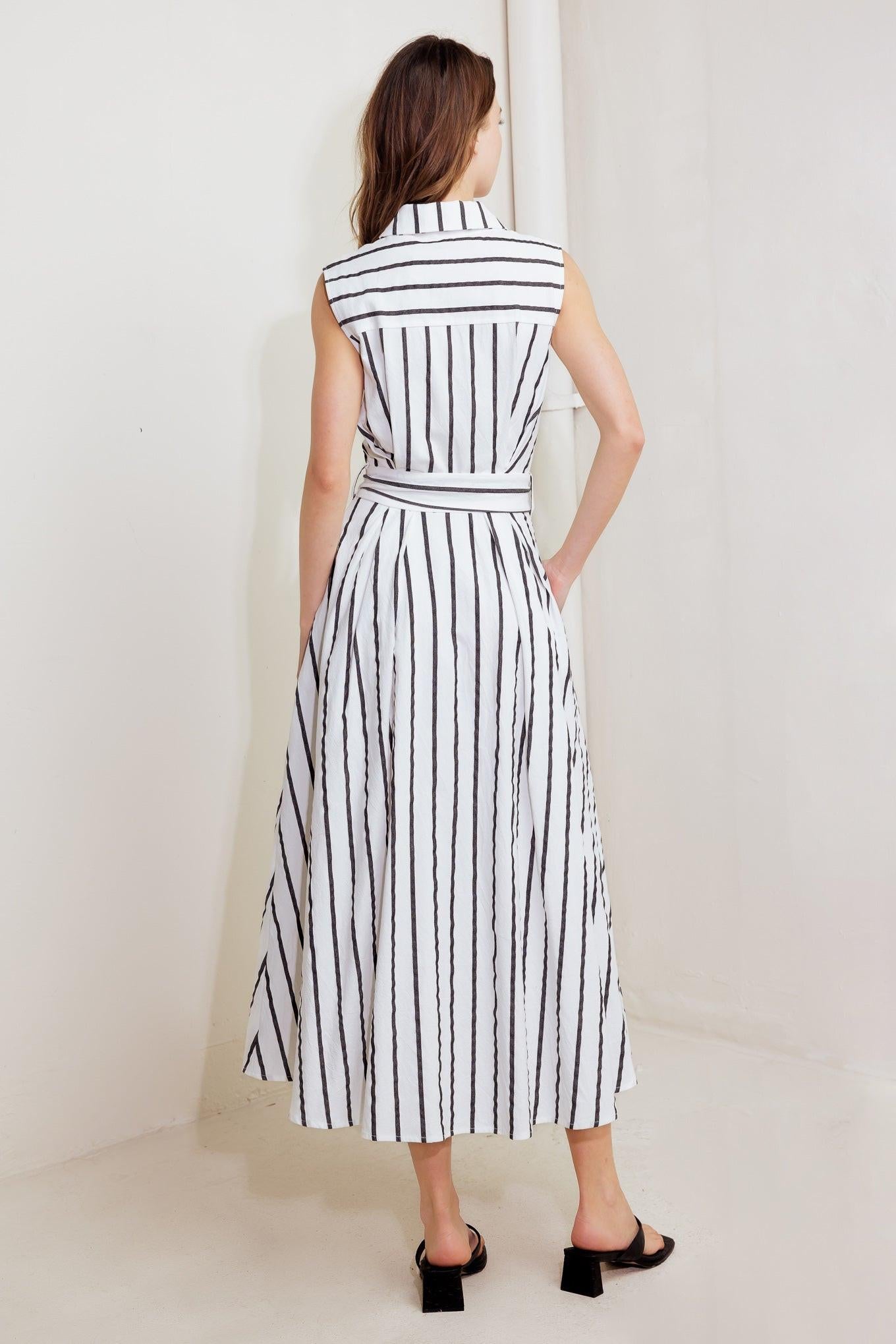Hugs & Vanilla Clouds Woven Midi Dress in white black, view 7 — Soul Flow Apparel