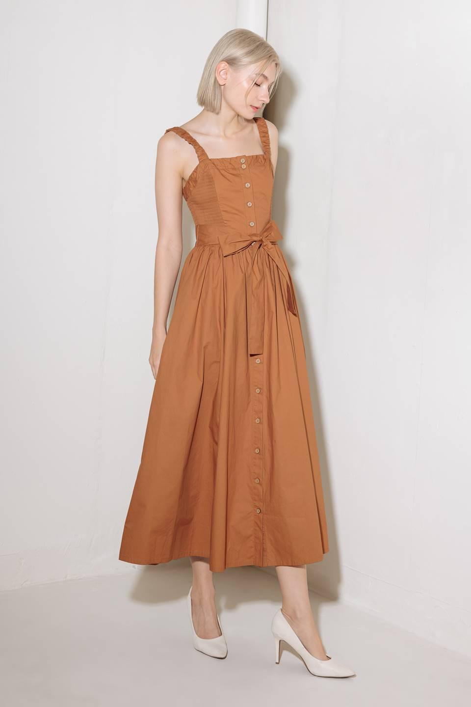 Soak in the Sunset Woven Midi Dress in brown, view 5 — Soul Flow Apparel