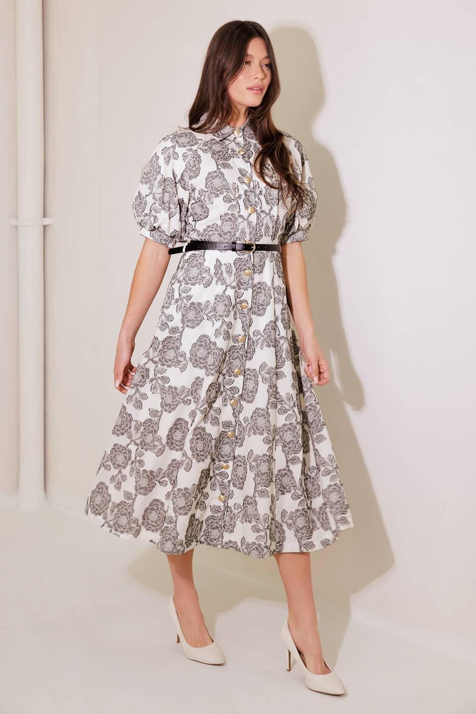 Time After Time Woven Midi Dress in natural black, view 6 — Soul Flow Apparel